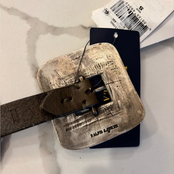 Polo Ralph Lauren Western Distressed Leather Metal Accent Belt Olive Small NWT - Picture 9 of 11